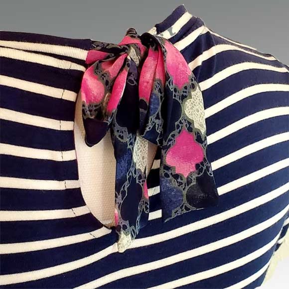 MAISON JULES SHORT SLEEVE STRIPED BOW BACK TEE-NWT - Picture 3 of 4